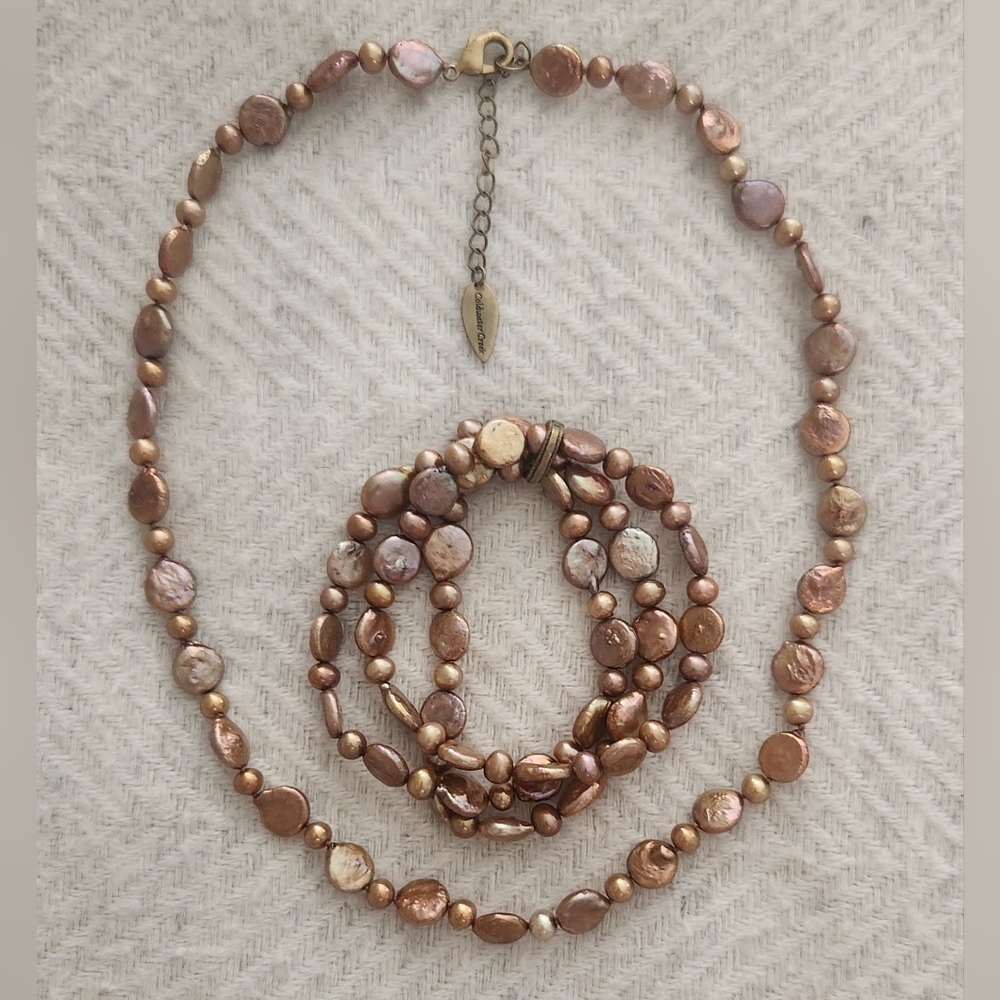 Single Strand Freshwater Pearl Necklace and Bracelet